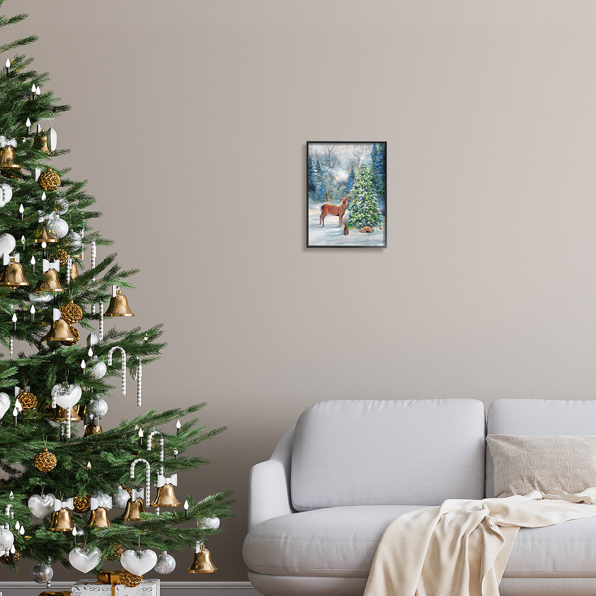 Stupell Industries Winter Woodland Animals Tree Framed Giclee Art